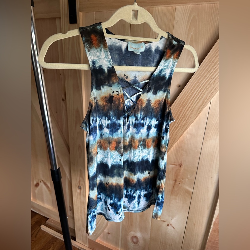 Veronica M Blue and Orange Tie-Dye Tank Top